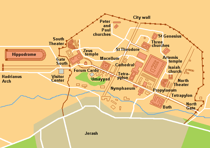 Plattegrond van Jerash in JordaniÃ«