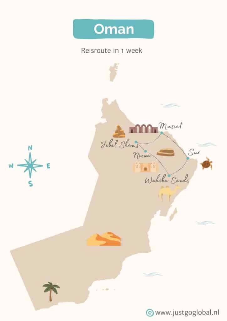 Oman reisroute kaart