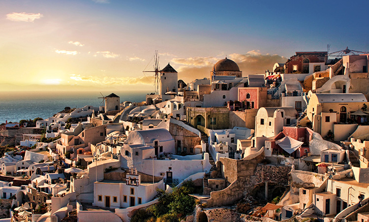 Eilandhoppen Griekenland: zonsondergang op Santorini